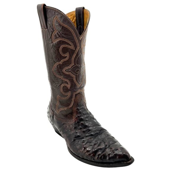 Nocona Other - Vintage Nocona Cowboy Boots Ostrich Embossed Leather Brown Mens 10.5D Western